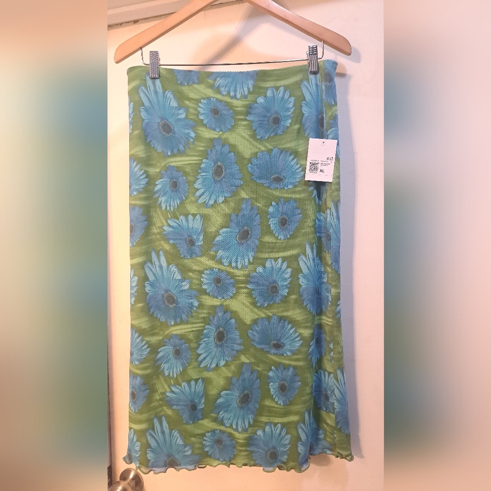 Forever 21 XL Blue Green Sunflower Lined Skirt